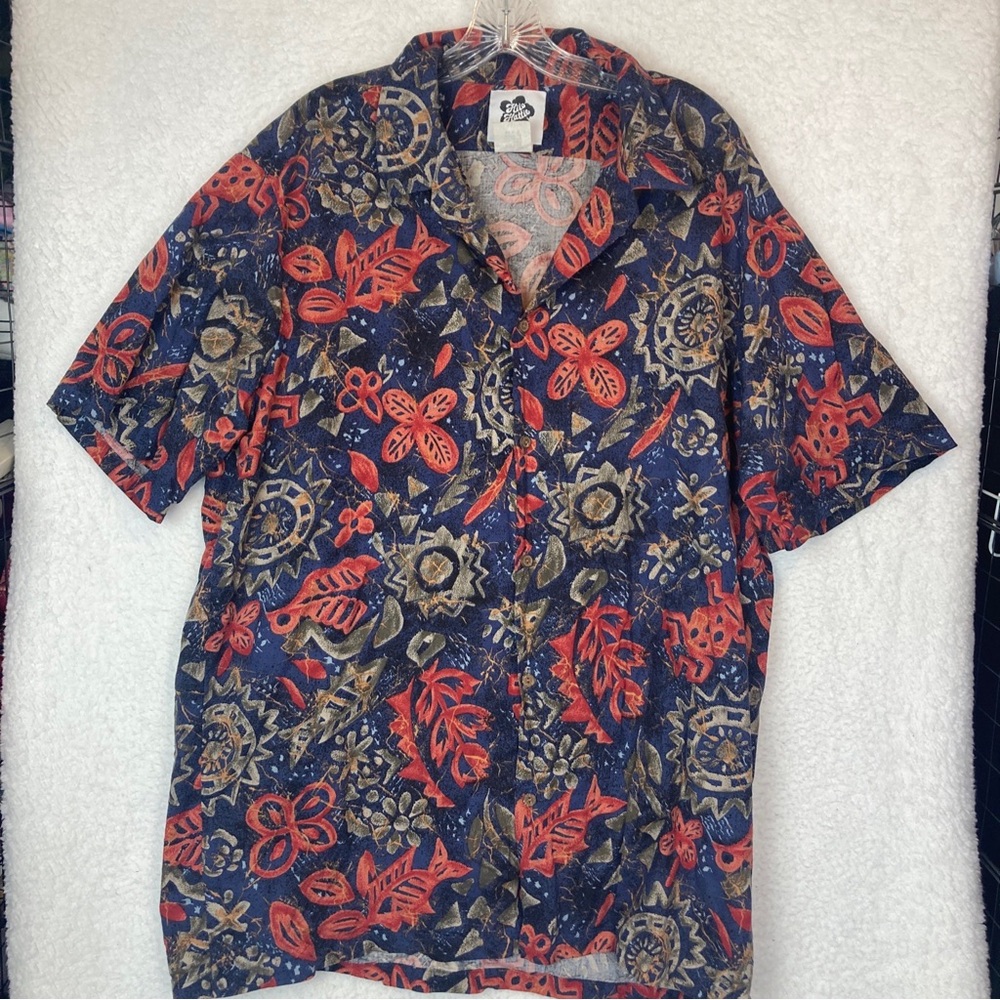 Hilo Hattie Vintage Floral Hawaiian Short Sleeve Button Shirt 2XL Turtle Fish